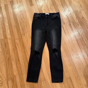 Black Skinny Jeans with Knee Rips - Women